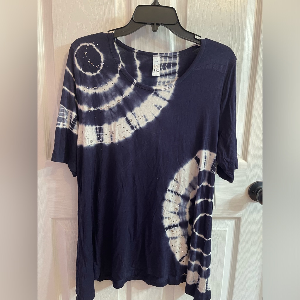 Thomas  Olivia Brand Embellished TieDye Navy  White TShirt Size Pxl Nwt
